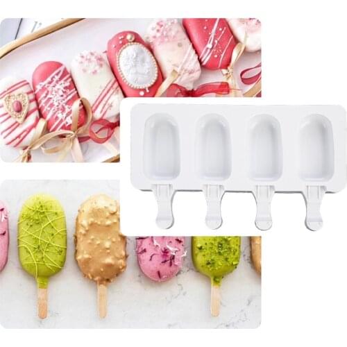 4-Cavity Baking Mini Silicone Ice Cream Molds Popsicle Molds Cake chocolate Cakesicle Mold for DIY Ice Pops Oval