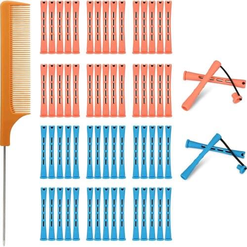 60 Pcs Perm Rods Plastic Cold Wave Hair Perm Curlers with Steel Pintail Comb for Long Short Hair DIY Hairdressing Styling Tools