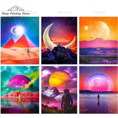 DIY 5D Diamond Painting Fantasy Landscape Astronaut Planet Abstract Scenery Full Diamond Embroidery Handicraft Home Decoration