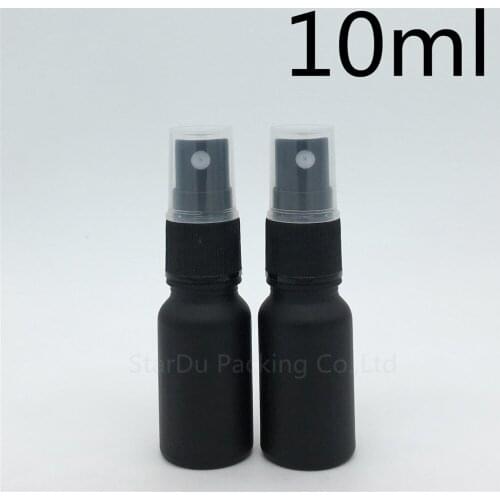 Free Shipping 200pcs 10ml black Frosted glass bottle with Black plastic sprayer 10cc Essential Oil Spray Glass perfume bottle