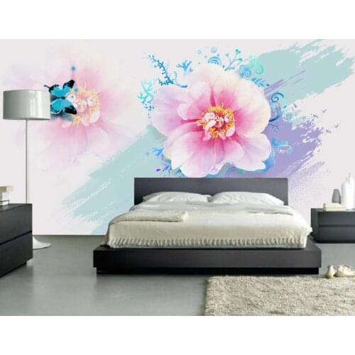 Paper painting panoramic house home decoration Nordic style big flower sofa TV living room cleaning elegant 3d wallpaper