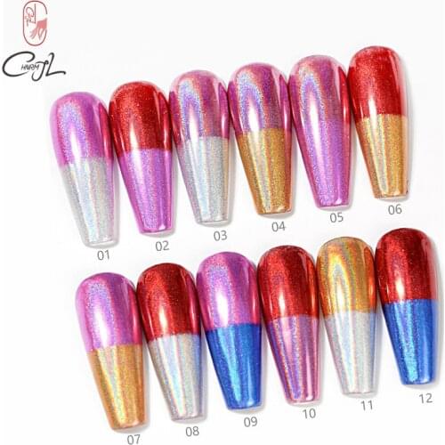 CHNRMJL 6/12Boxes 2 In 1 Holo Nail Solid Magical Powder Metallic Chrome Holografic Dust Glitter Pigment DIY Nails Art Decoration