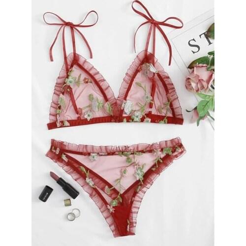 Erotic Lingerie Mesh See-Through Lace Sexy Three-Point Erotic Sleepwear Erotic Lingerie Womens Embroidered Erotic Sleepwear