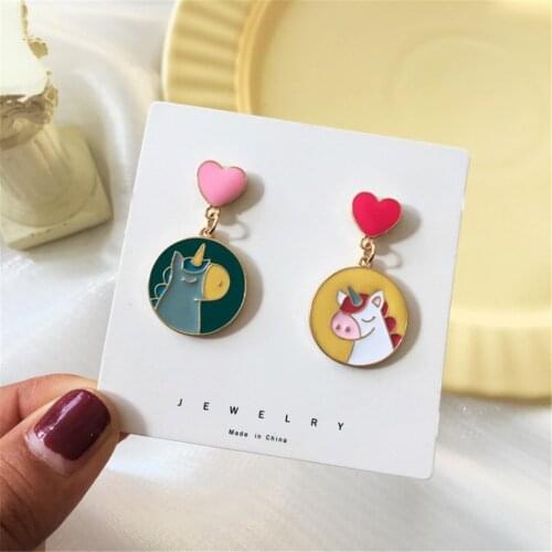 Geometrical Aesthetic Fashion Unicorn Earrings Earrings Femininity Love Contracted Drop Glaze Heart-Shaped Earrings