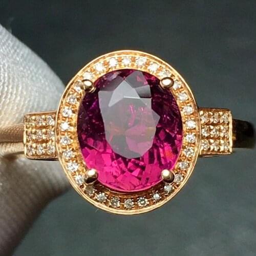 Rubillite Ring Fine Jewelry Pure 18 K Gold Natural Rubi Tourmaline 2.6ct Gemstone Diamond Gift Female Rings for Women Fine Ring