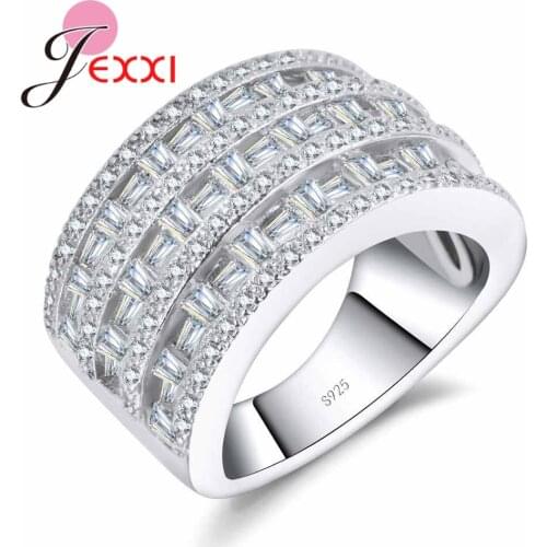 Exquisite Wide Simple Ring for Women Christmas Gift Hot Authentic 925 Sterling Silver New Jewlery Paved Full White Crystal