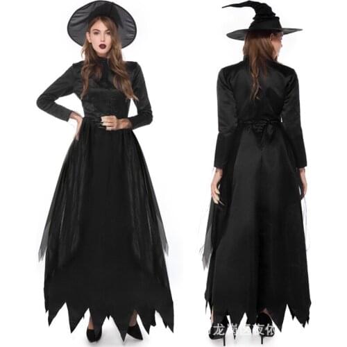 Adult Gothic Halloween Black Devil Costume Christmas Dresses Witch Vampire Dress Up Uniform Party New Style Costumes with Hat