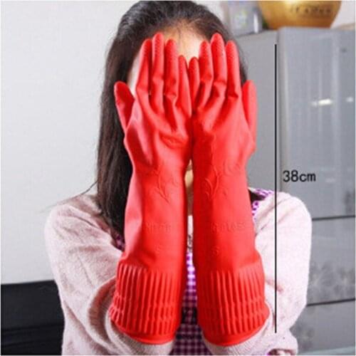 2019 Red Kitchen Wash Dishes Cleaning Waterproof Long Sleeve Rubber Latex Gloves Tool High Quality