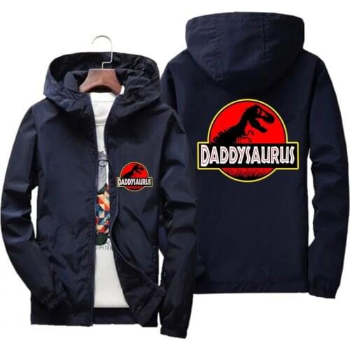 Dinosaur Dad Saurus Bomber Hooded Spring Autumn Mens Casual Zipper Thin Windbreaker Slim Fit Pilot Coat Clothing Jacket Coat 7XL