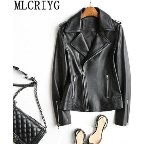 Women Genuine Leather Jacket Motorcycle Short Natural Sheepskin Coats Spring Autumn Real Leather Jackets cuero genuino YQ243