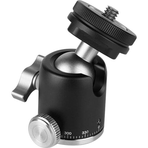 Mini Ballhead Ball Head with Hot Shoe Base Mount 1/4 Inch Screw for Camera Multi-function Aluminum Alloy 360° Panorama Head