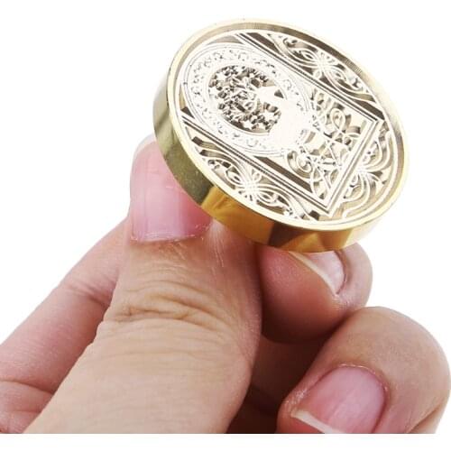 C5AA Mini Sealing Wax Stamp Golden Fire Lacquer Seal Head Art Wax Seal Stamp Round Seal Invitation DIY Halloween Gifts