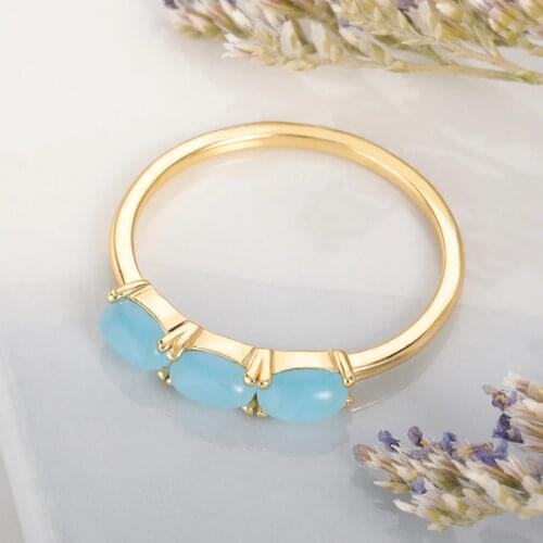 Minimalist Blue Gemstone Crystal Ring Simple Vintage Rings For Women Gold Silver color Engagement Wedding Jewelry Couple Gifts