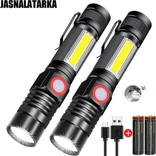 Powerful Flashlight LED High Light COB Side Light 4 Modes Torch Camping Hiking Lamps Waterproof Flashlights USB Recharge Battery