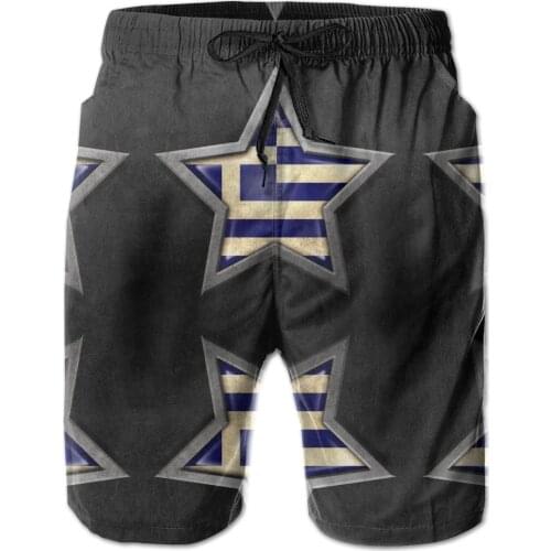 Male Shorts Causal R333 Breathable Quick Dry Funny Vintagebasketball Greek Flag Inside Of An Aged And Scratched