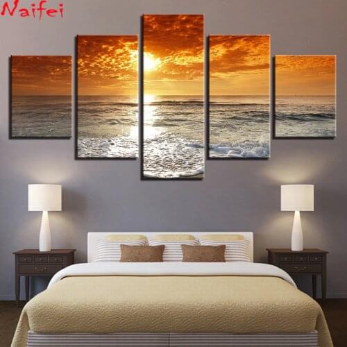 Full Square/Round Drill 5D DIY Diamond Painting 5 Pieces Sunset Sea Wave Beach Seascape Embroidery Cross Stitch 3d Home Decor