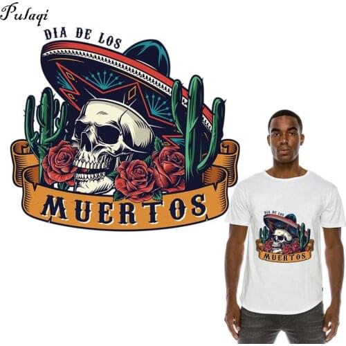 DIY Skull Parches Thermo Stickers On Clothes Rose Flower Appliques Sticker On T-Shirts Iron On Transfer Patches For Clothing