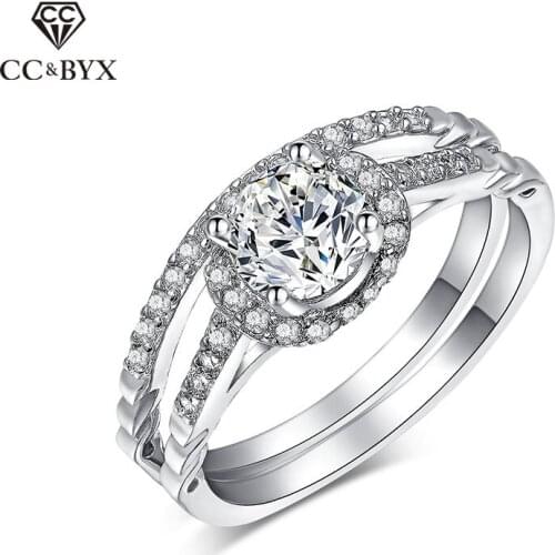 CZ Wedding Rings for Women Luxury Bridal Sets 2 Pieces Together Engagement Jewelry Ring Anillos Bijoux CC167