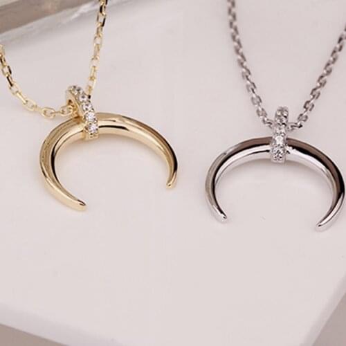 Necklaces For Women Silver Real 925 2021 Trend Chain Vintage Jewelry Pendants Goth Undefined Gold Luxury Crescent Moon Fashion