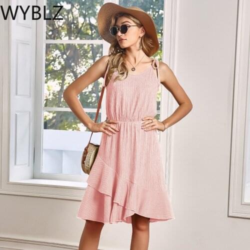 WYBLZ 2021 Summer Women Dress Sexy Spaghetti Strap Pink Midi Dresses Club Party Casual Beach Vacation Clothing Sundress Vestidos