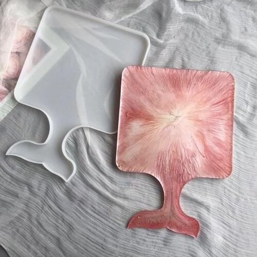 Fish Tail Handle Tray Drop Glue Mold DIY Coaster Square Tray Resin Mirror Fruit Tray Table Decoration Silicone Mold