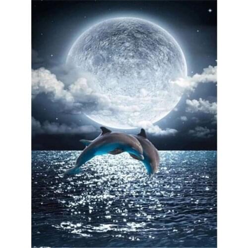 Full Square Drill Diamond Embroidery Mosaic Moon Night Ocean Diamond Painting 5d Landscape Set Home Decor