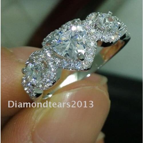 Size 6-10High quality Fashion jewelry 10kt white gold filled three stone AAA cubic zirconia woman wedding Ring gift