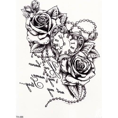 Rose Clock Body Art Waterproof Temporary Tatoo Sexy Thigh Arm Tattoos Rose For Woman Flash Tattoo Stickers