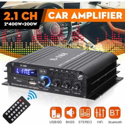 S188 1000W 2.1 Channel HiFi Power Amplifiers Stereo 12V 110-240V Home Car Audio Digital Sound Amplifier BASS Music Player USB/SD