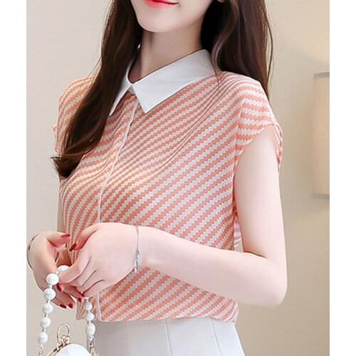 Chiffon Blouse Shirts Women Tops Tops Ladies Short Striped Blouse For Women Clothing Plus Size