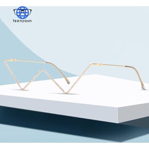 TEENYOUN 2021 New No Lens Metal Decoration Glasses Frame party Eyeglasses Cat Eye Diamond Eyewear Frame