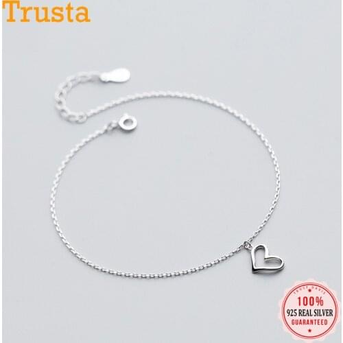 Trustdavis 100% 925 Solid Sterling Silver Fashion Womens Jewelry Cute Heart 20cm Anklets For Wife Daughter Girl Lady Gift DS879