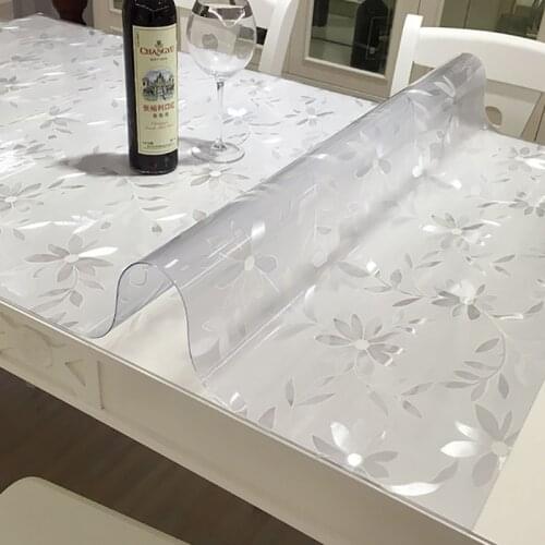 Waterproof Tablecloth Soft Glass Home Table Protective Cover Transparent Cosmos Matte Dining Table Mat Oil-proof PVC Tablecloth