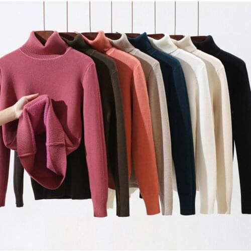 SURUFENG Thicken Fleece Sweater Women 2021 Autumn Winter Turn-Down Collar Long Sleeve Pullover Female Jumper 7 Colour Knitwear
