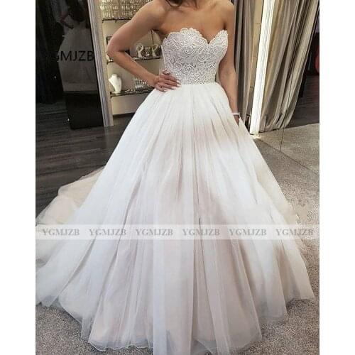 Princess Wedding Dresses Ball Gown Plus Size 2020 Sweetheart Lace Appliques Beaded Bridal Wedding Gown for Bride Robe De Mariee