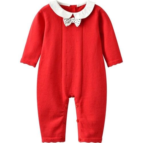 Newborn Baby Winter Knit Sweater Rompers Clothes Jumpsuits Christmas Outfits Red