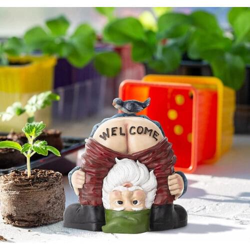 1pc Garden Gnome Statue Funny Dwarf Buttock Welcome Sign Sculpture Resin Miniature Elf Ornament Decoration For Garden Yard Lawn