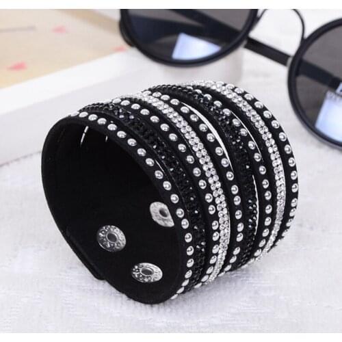 1 pc/lot 2018 New Style Fashion 9 Layer Wrap Bracelets Leather Bracelet&bangle With Crystals Couple Jewelry For Women Gift