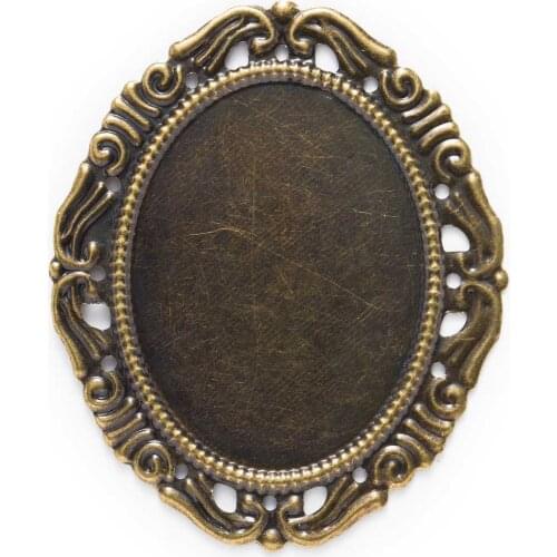 10/30 Piece Bronze Tone Filigree Oval Shaped Cabochon Settings Wraps Connnector Embellishments Findings 53x44mm
