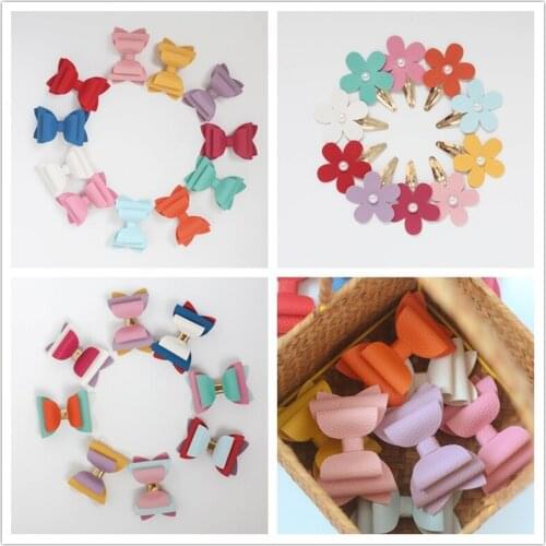 10PCS/lot Cute Colourful Flower Bow Hairpins Lovely Artificial Leather Hair Accessories For Girls Kids Women Hair Clips Handmade