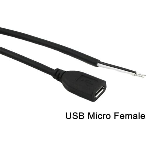 1x Micro USB 5 Pin Female Jack 2 Pin 2 Wire Charge Cable Cord Connectors DIY 1ft/30cm