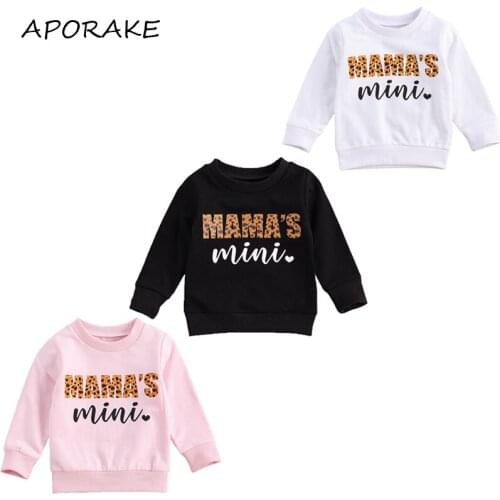 2020 0-3Y MAMA MINI Toddler Baby Girl Boy Sweatshirt Autumn Clothes Letter O-Neck Long-Sleeves Pullover Top White/Black/Pink