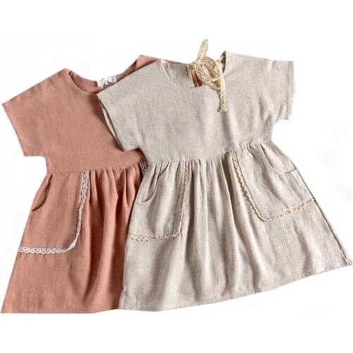 2021 Toddler Kid Baby Girl Summer Dress Ruffles Sleeves Cotton Linen Party Children Girls Casual Pocket Dress Sundress Clothes