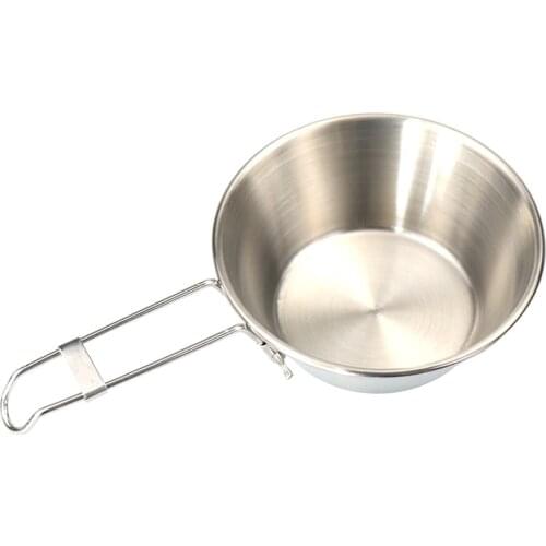 300ml Foldable Handle Bowl Outdoor Camping Picnic Hiking Food Container Portable Stainless Steel Cup Tableware Hiking Supplies