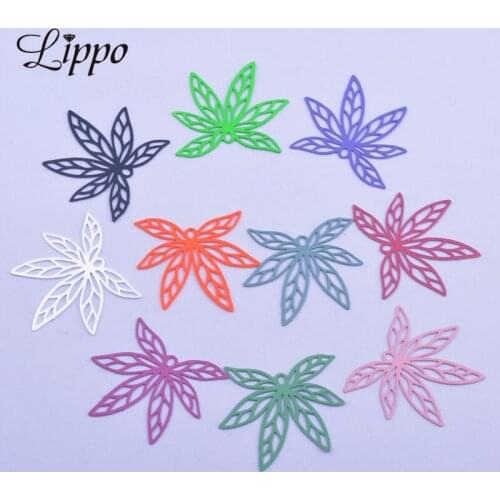 50pcs AB5103 28mm Bright Green Brass Leaf Charms