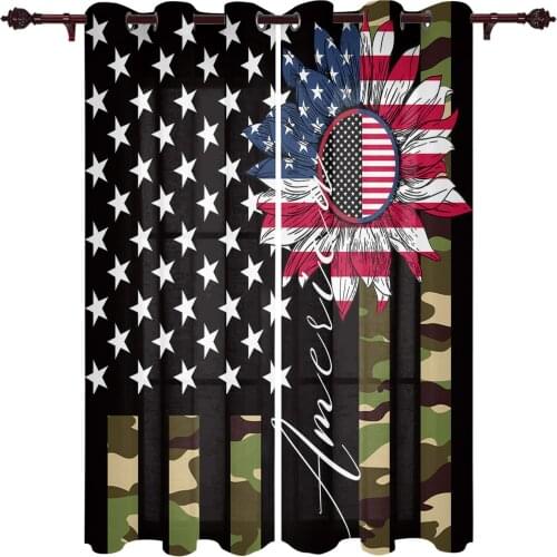American Flag Sunflower Camouflage Curtains for Living Room Luxury Window Curtain Bedroom Kitchen Curtains Drapes