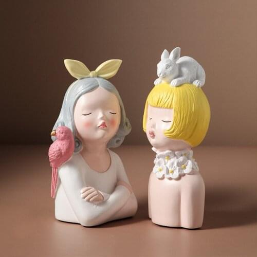 ARTLOVIN Home Decor Resin Fairy Girl Statues Modern Fashion Sculptures Home Decoration Figurines With Birds Ornaments Room Decor