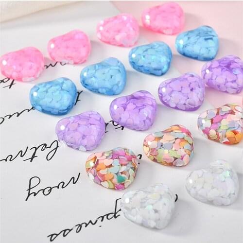 Free Shipping 50pcs/Lot 17*19MM Colorful Flatback Resin Heart Beading Cabochons DIY Jewelry Findings Ornament Accessories Cameo
