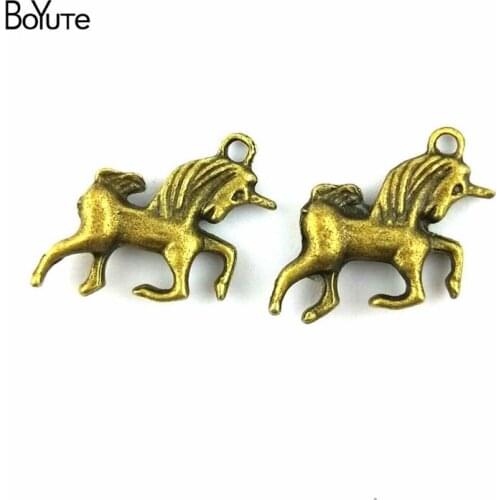 BoYuTe (50 Pieces/Lot) 22*14*5MM Antique Bronze Plated Metal Unicorn Charms Pendant Diy Jewelry Makings