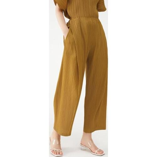 Miyake pleated autumn 2021 pants women high waist straight casual black button pants